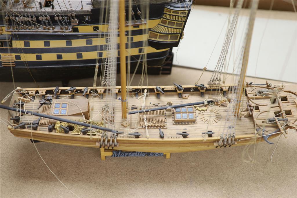 A model of The Victory, width 90cm, and a model of The Marseille